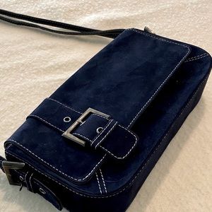 Stuart Weitzman navy blue suede shoulder bag
